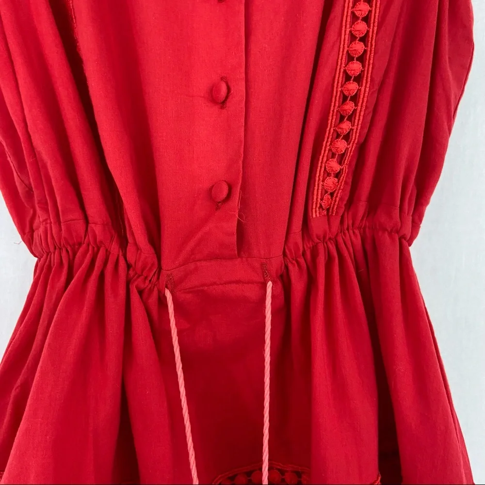 Boutique Large Red Tiered Pom Pom Ruffle Midi Dress - Picture 10 of 12